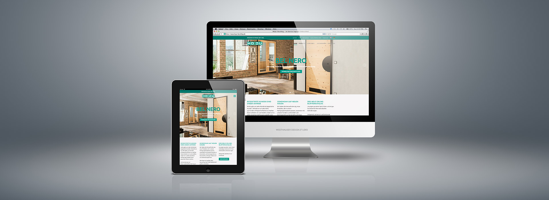 Webdesign für HOJU Beschlag auf Desktop und Tablet